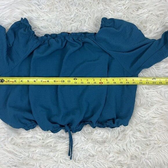 Lane Bryant Plus Size 18/20 Classic Sleeve Off-The-Shoulder Teal Top Swiss Dot - Picture 5 of 12